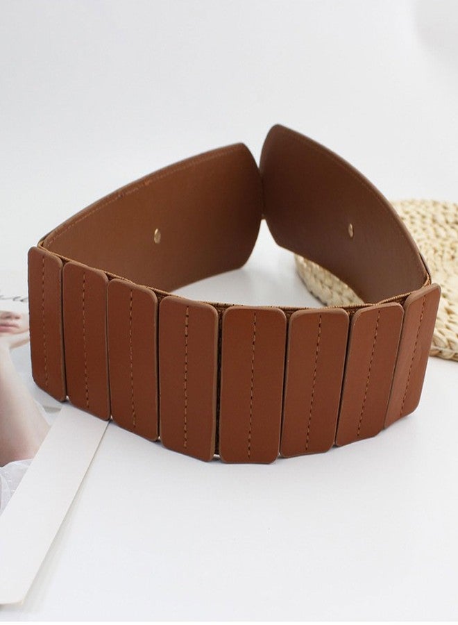 BSOKEIXD Adjustable Women Leather PU Elastic Stretchy Corset Cinch Belt Cinch Belt Fashion Wide Waist Belt Casual Formal Dresses (brown) - Image 4